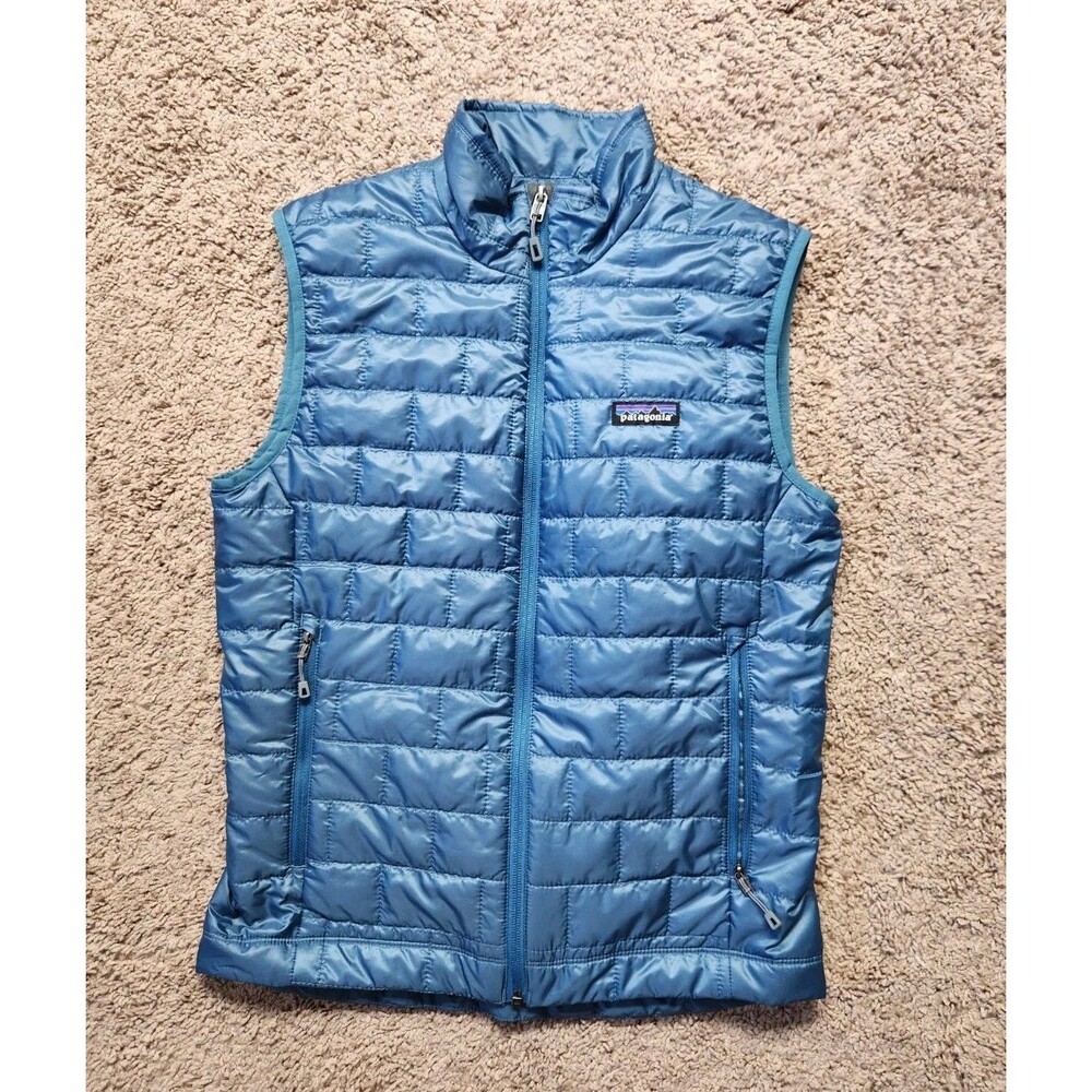 Patagonia Nano Puff Mens XS Puffer Lightweight Vest Blue Full Zip Zipped Pockets
